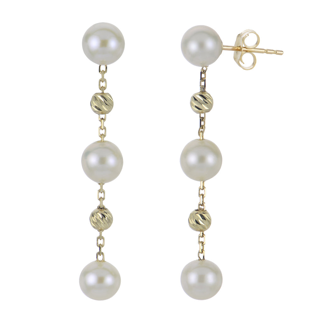 Radiant Elegance: 14 Karat Yellow Gold Earrings with Brilliance Pearl Bead