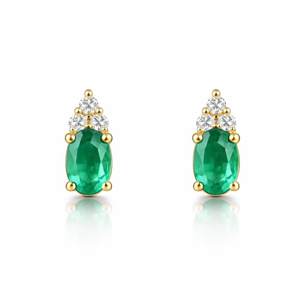 10 Karat Yellow Gold Earrings with Emerald and Diamonds