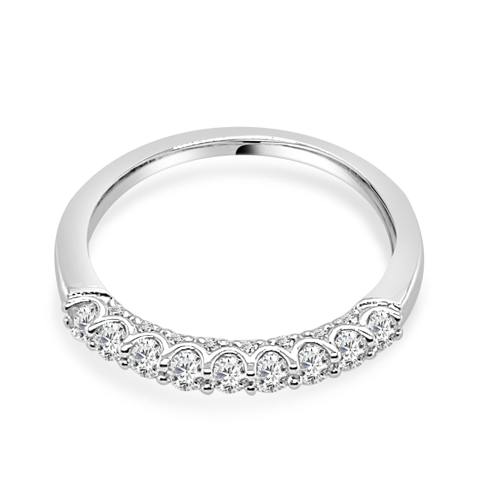 14K White Gold Diamond Wedding Band with Diamond Bridge - Round Shape, 0.50 ct