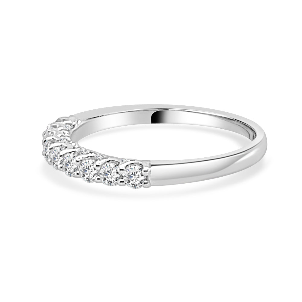 14K White Gold Diamond Wedding Band with Diamond Bridge - Round Shape, 0.50 ct