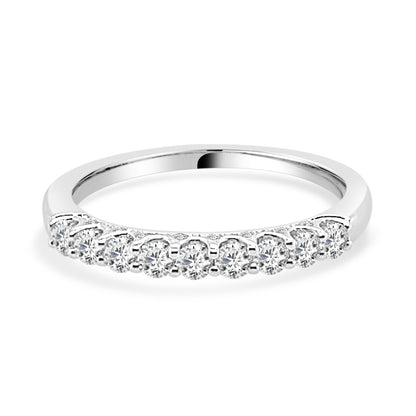 14K White Gold Diamond Wedding Band with Diamond Bridge - Round Shape, 0.50 ct