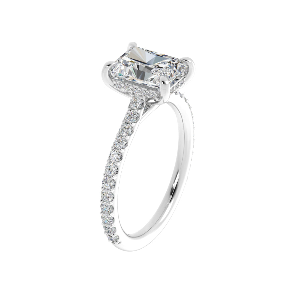 Platinum Radiant Diamond Band with Hidden Halo Engagement Mounting