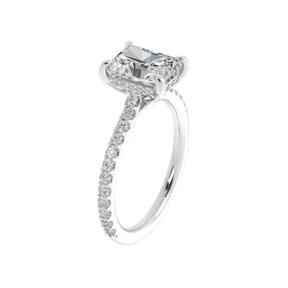 Platinum Radiant Diamond Band with Hidden Halo Engagement Mounting