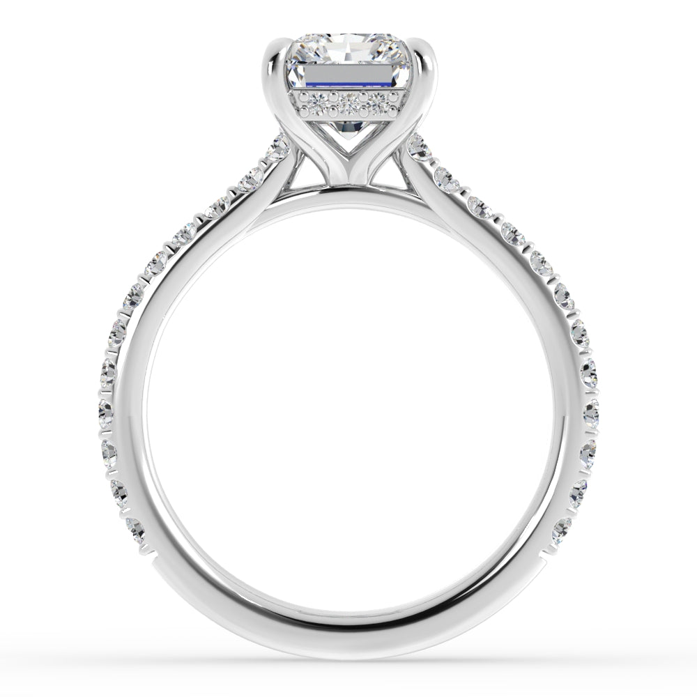 Platinum Radiant Diamond Band with Hidden Halo Engagement Mounting