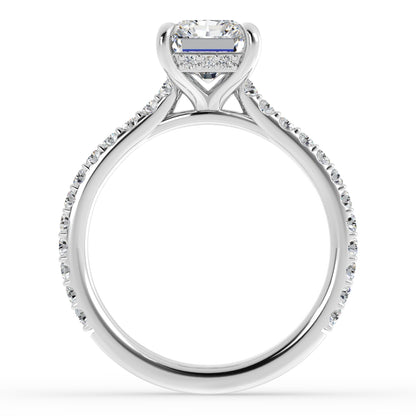 Platinum Radiant Diamond Band with Hidden Halo Engagement Mounting