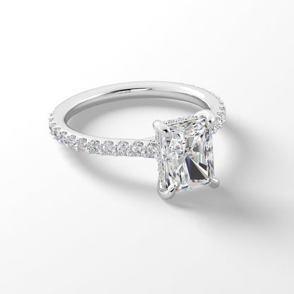Platinum Radiant Diamond Band with Hidden Halo Engagement Mounting