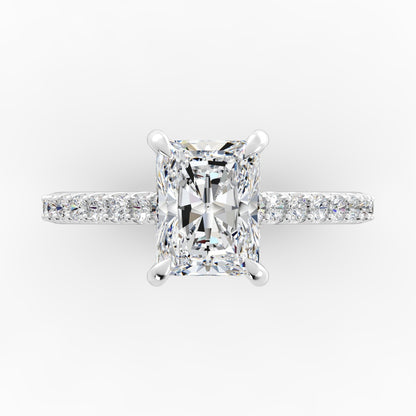 Platinum Radiant Diamond Band with Hidden Halo Engagement Mounting