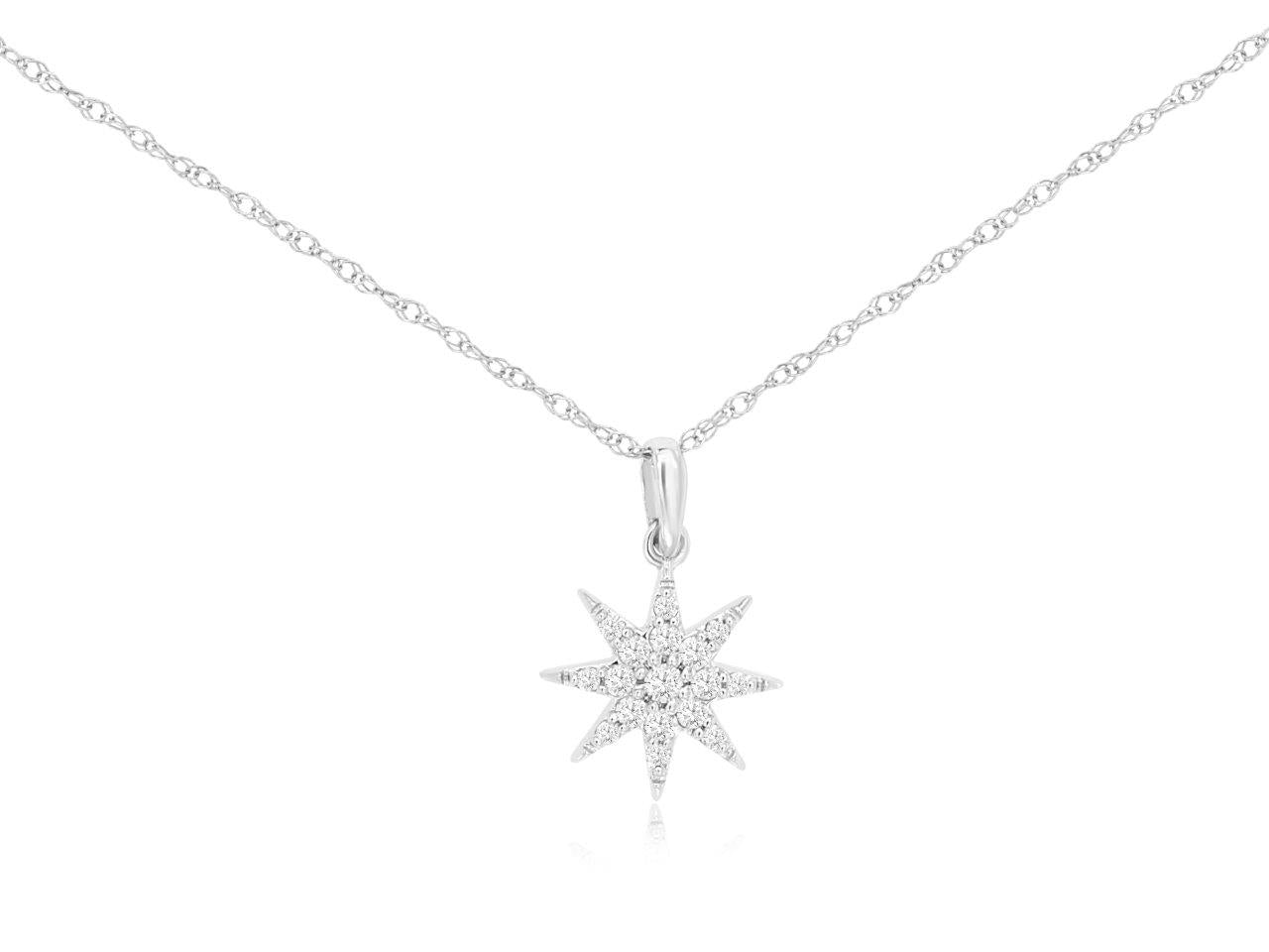 Starlight Radiance: 14 Karat White Gold Necklace with Natural Diamond, 0.10 Carat Round Shape