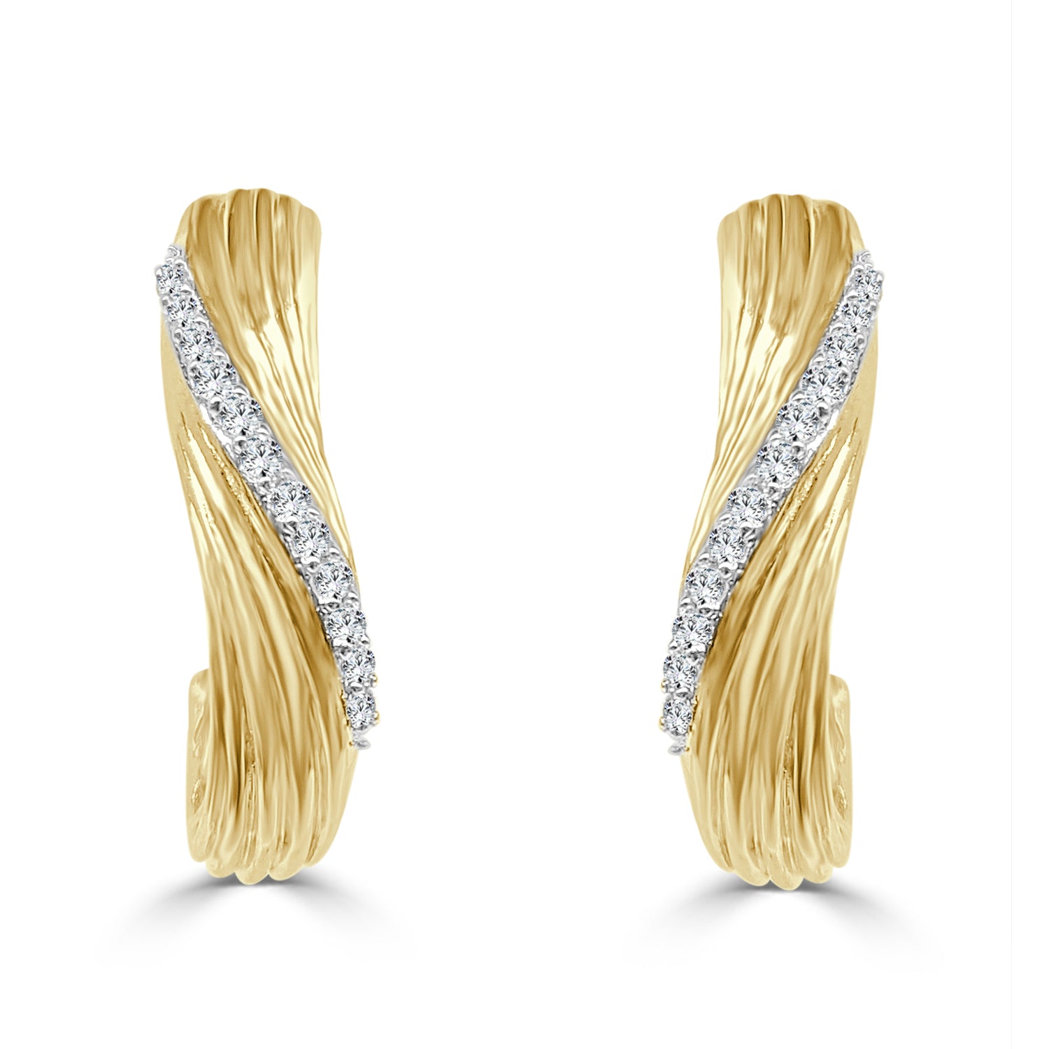 14 Karat Two-Tone Polished Twist Earrings with Natural Diamond Accent (0.16 ct)