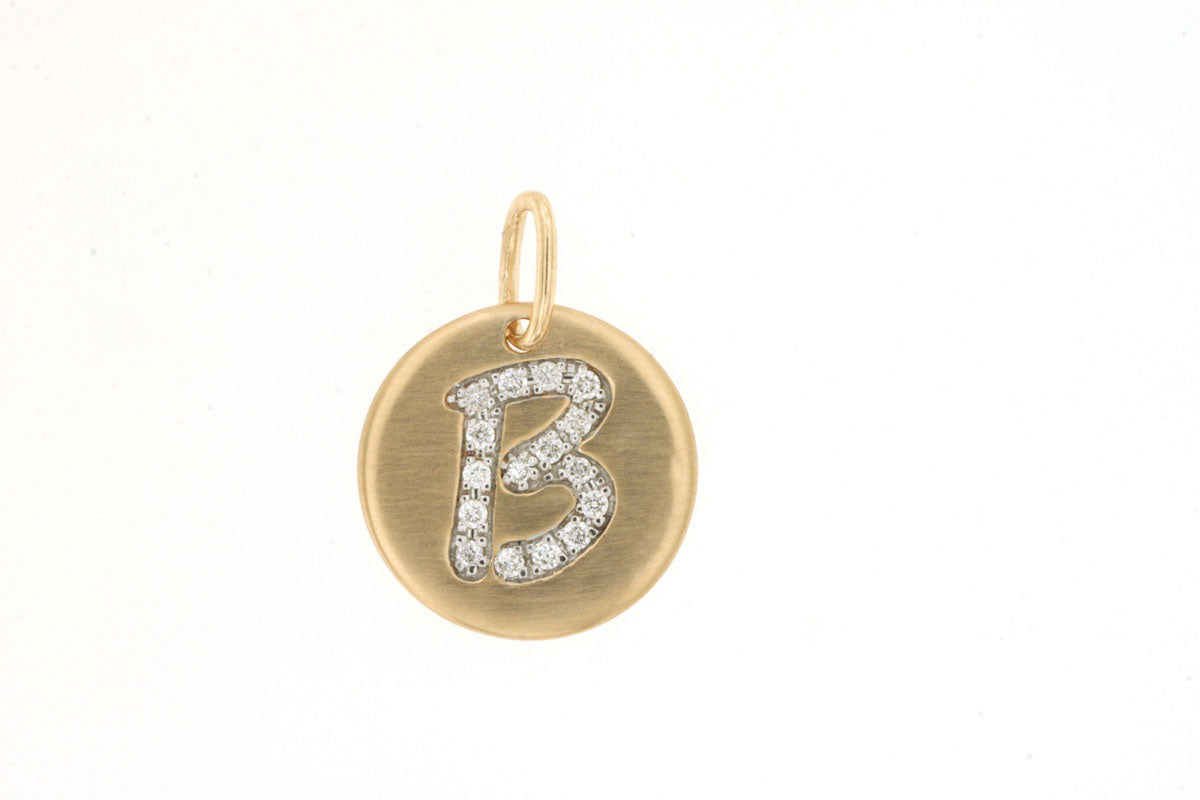 14K Yellow Gold Round Initial B Necklace with 0.08ct Natural Diamond