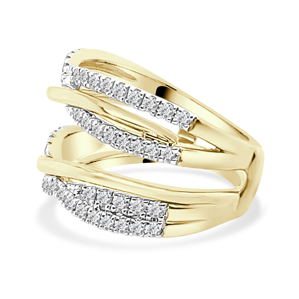 14K Yellow Gold Triple Band Entwined Wedding Band Guard with 0.75ct Natural Round Diamond
