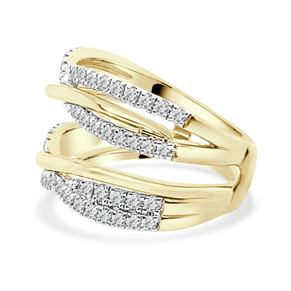 14K Yellow Gold Triple Band Entwined Wedding Band Guard with 0.75ct Natural Round Diamond