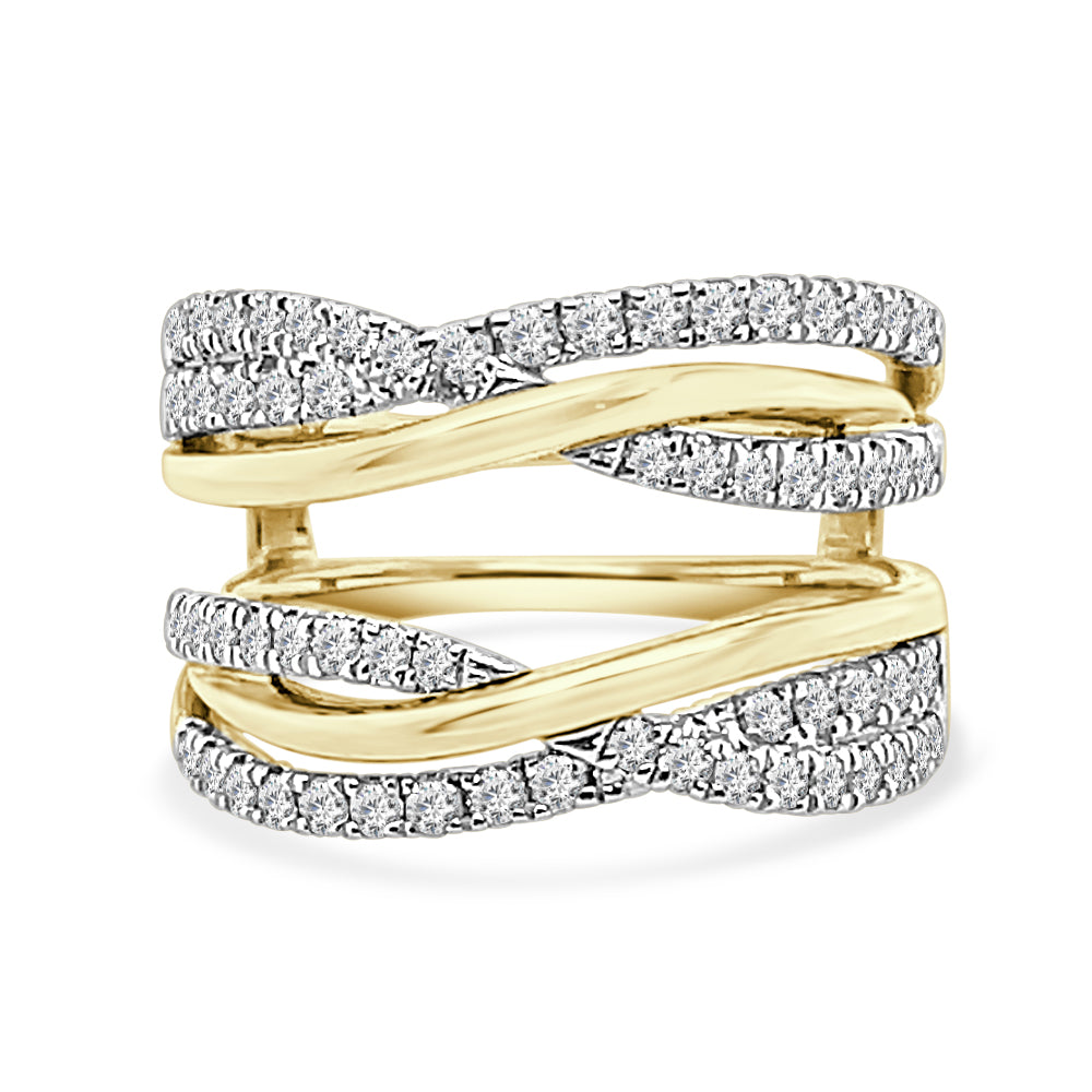14K Yellow Gold Triple Band Entwined Wedding Band Guard with 0.75ct Natural Round Diamond