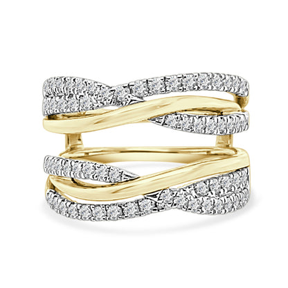 14K Yellow Gold Triple Band Entwined Wedding Band Guard with 0.75ct Natural Round Diamond