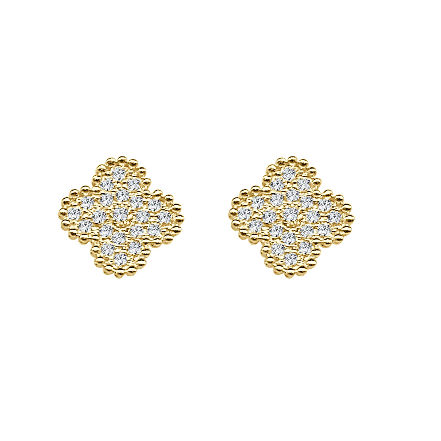14K Yellow Gold Floral Cluster Earrings with 0.35ct Natural Diamond