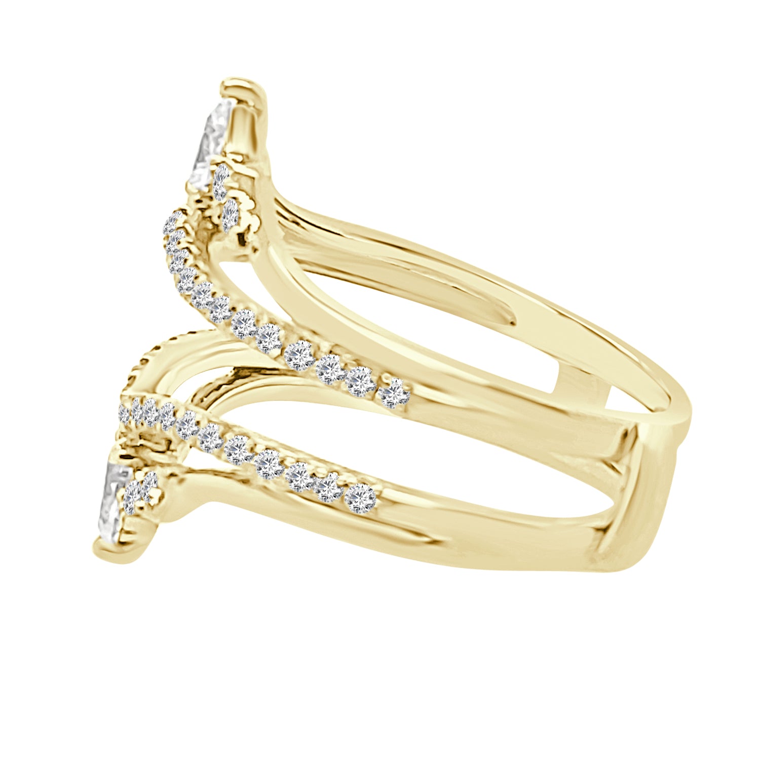Double Row Pear V Natural Diamond Wedding Band in 14K Yellow Gold (0.75 ct)