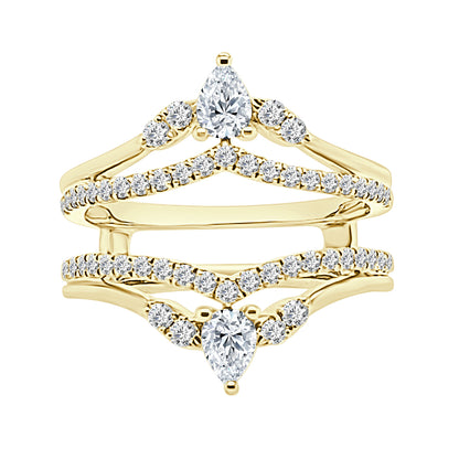 Double Row Pear V Natural Diamond Wedding Band in 14K Yellow Gold (0.75 ct)