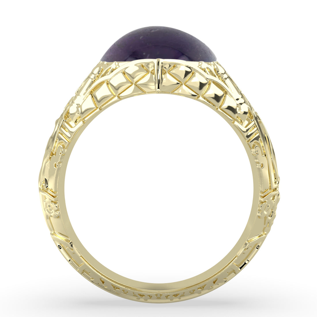 Navette Shaped Amethyst Filigree Ring in 14 Karat Yellow Gold