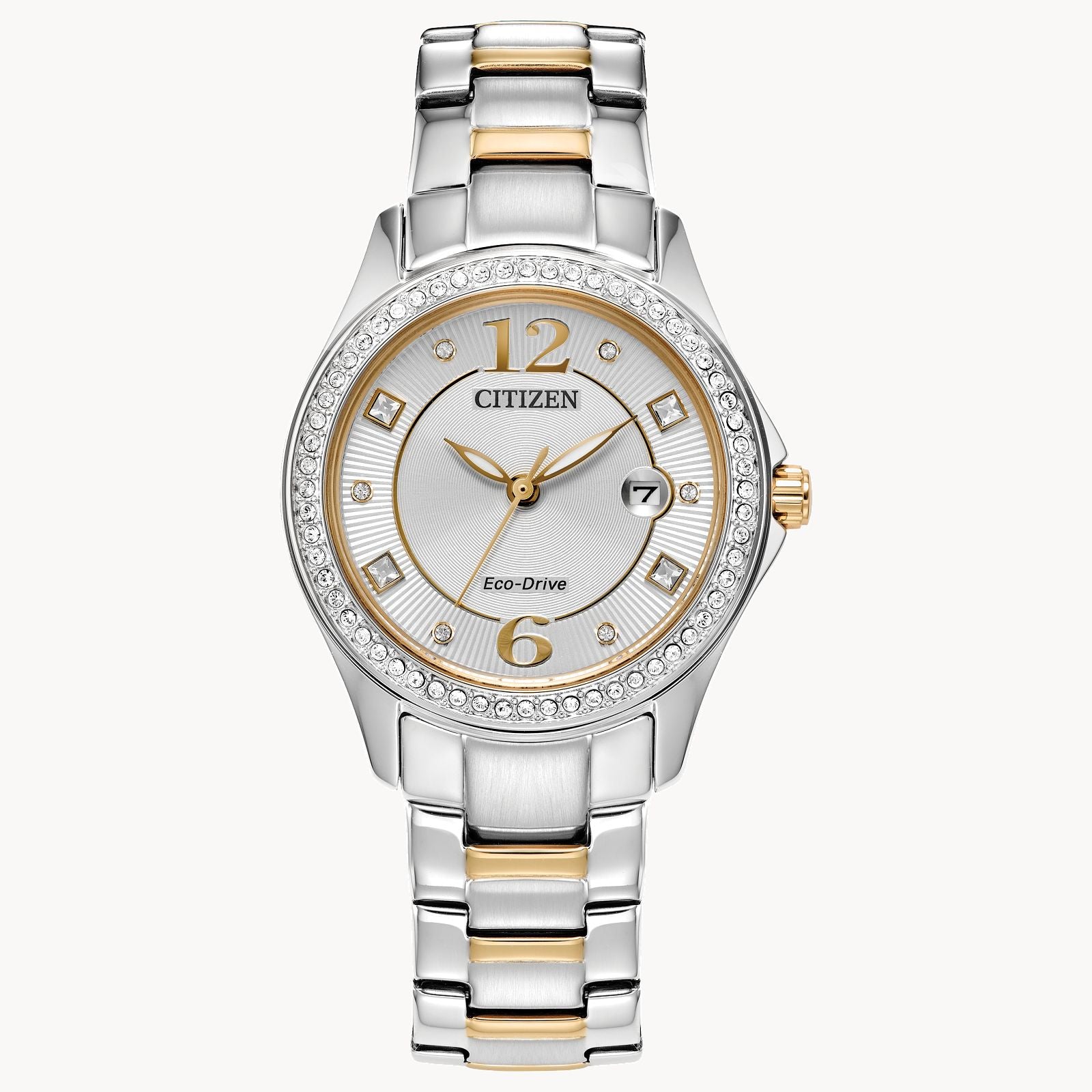Citizen Ladies Stainless Steel Watch with Crystal Bezel Date Display