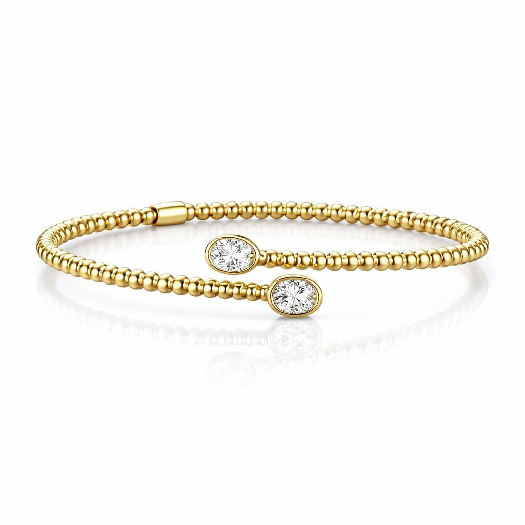 14K Yellow Gold Diamond Beaded Bangle