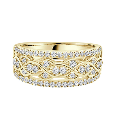 Vintage 10 Karat Yellow Gold Ring with Center Weave Design and 0.50 Carat Natural Diamond