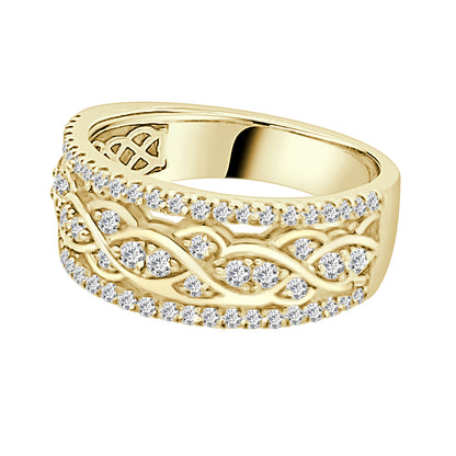 Vintage 10 Karat Yellow Gold Ring with Center Weave Design and 0.50 Carat Natural Diamond