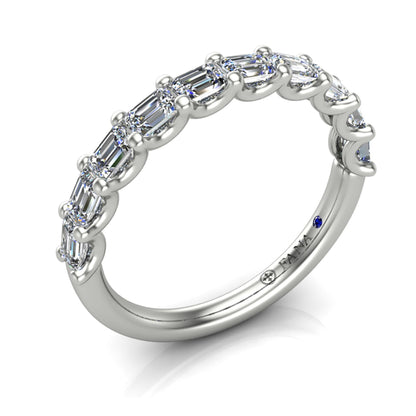 14K White Gold Fancy Emerald and Diamond Wedding Band - 0.80 ct Natural Diamond
