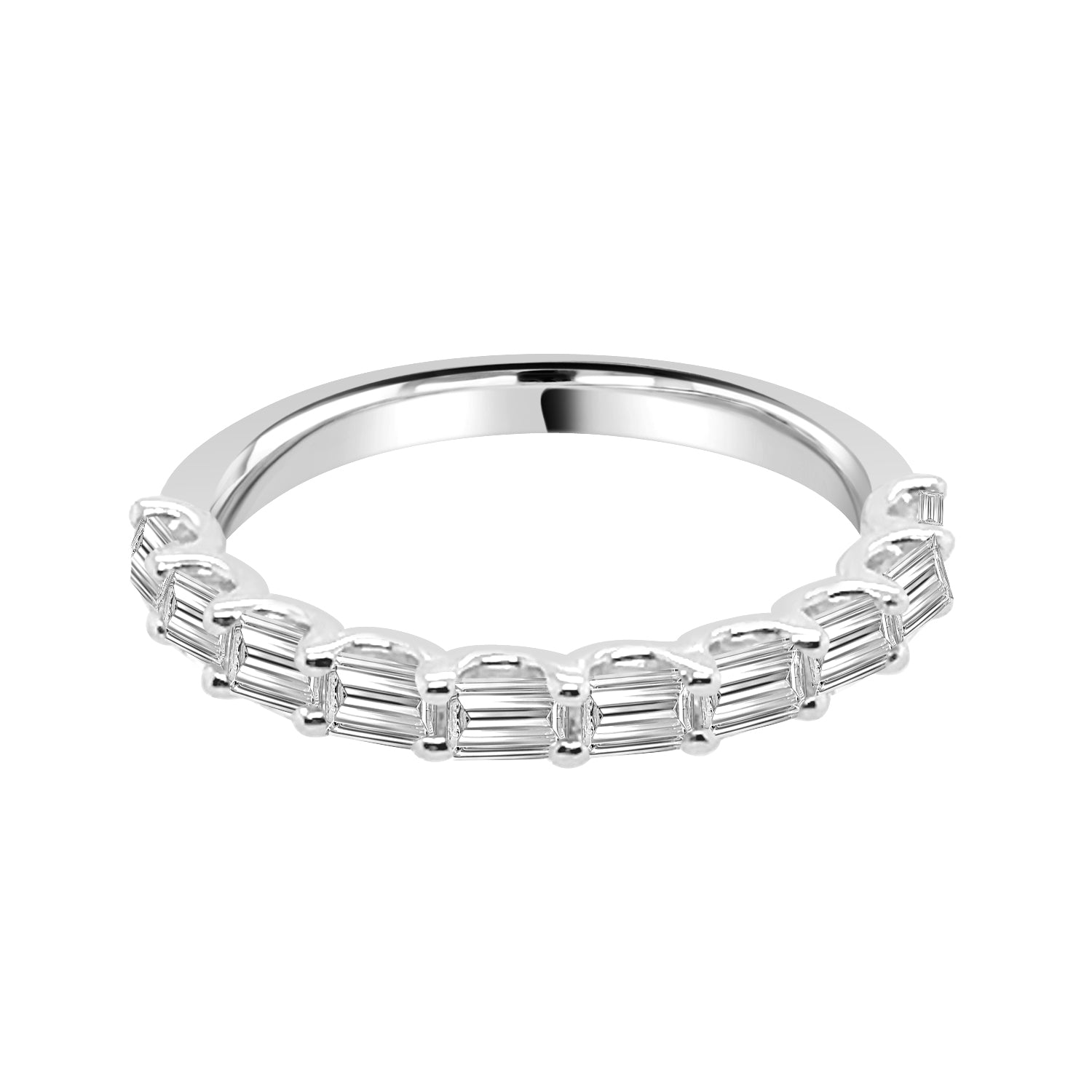 14K White Gold Fancy Emerald and Diamond Wedding Band - 0.80 ct Natural Diamond
