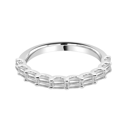 14K White Gold Fancy Emerald and Diamond Wedding Band - 0.80 ct Natural Diamond