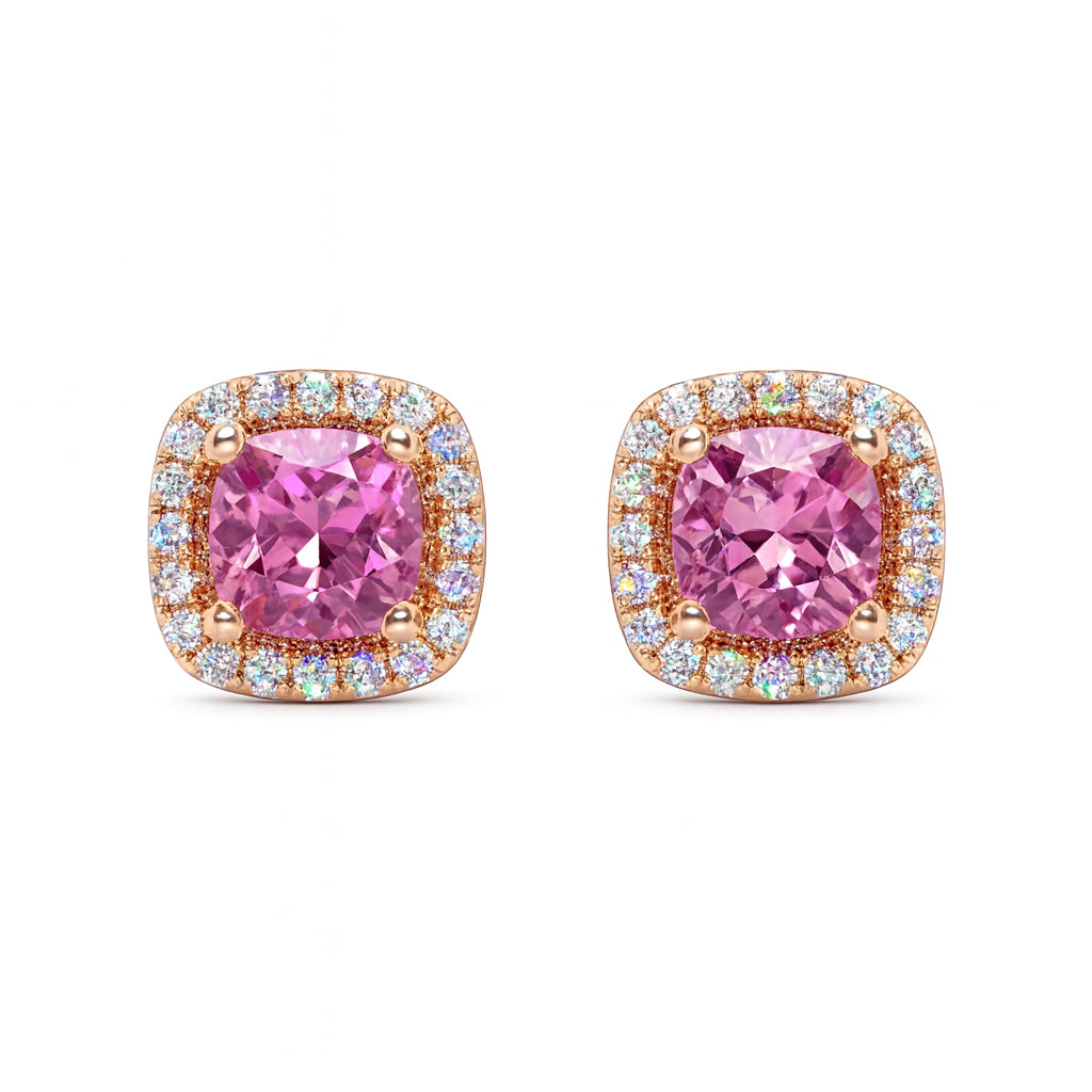 14 Karat Rose Gold Halo Studs Earrings