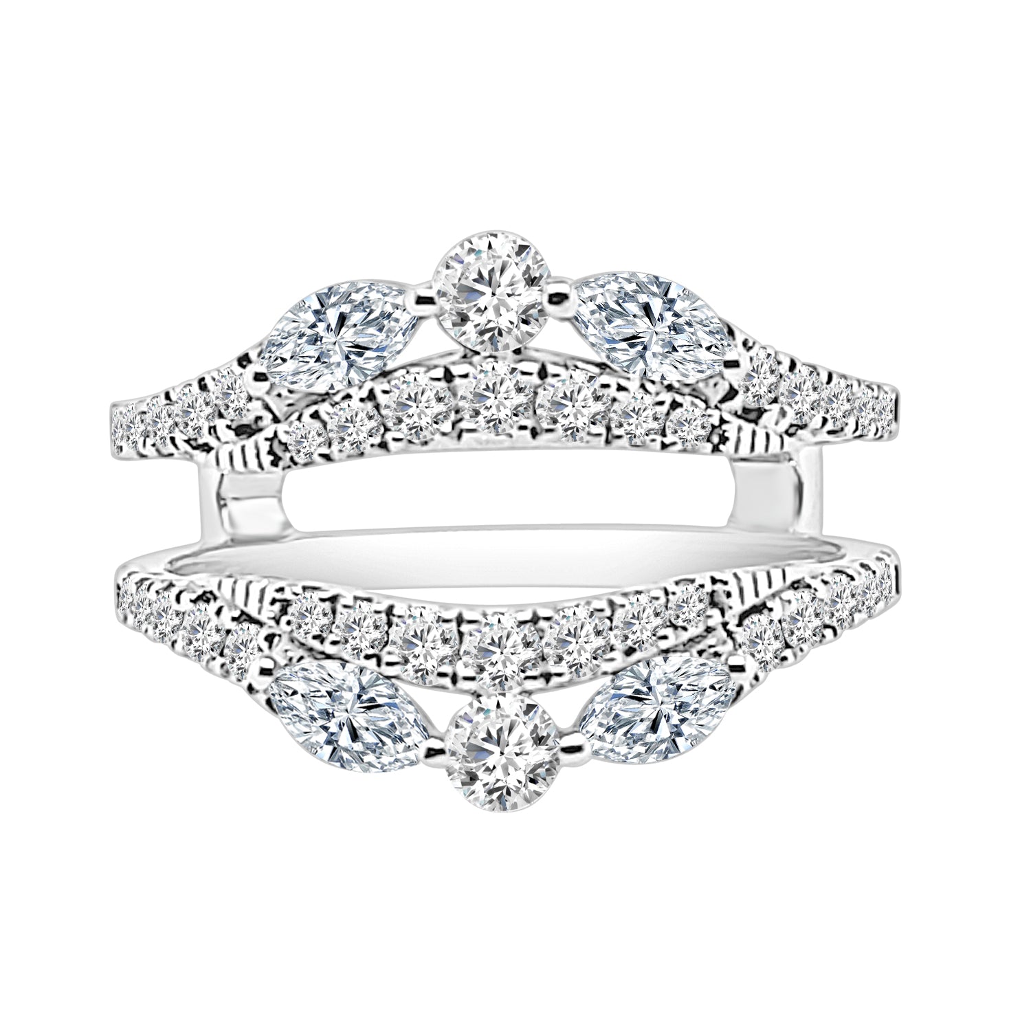Double Row 3 Stone Curved Wedding Band in 14 Karat White Gold with 1.02 Carat Natural Diamond