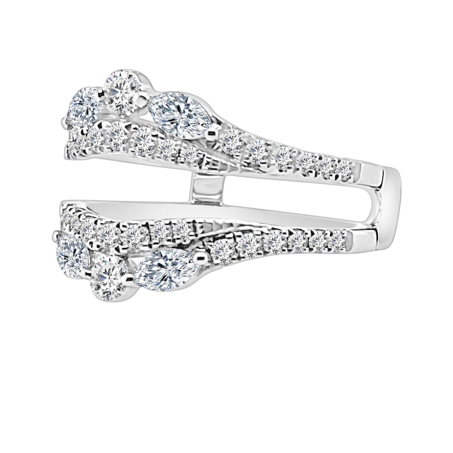 Double Row 3 Stone Curved Wedding Band in 14 Karat White Gold with 1.02 Carat Natural Diamond