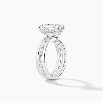 Platinum Hidden Halo SMP Emerald Diamond Engagement Mounting Band