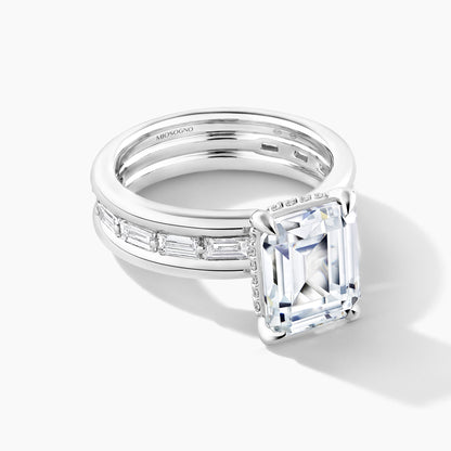 Platinum Hidden Halo SMP Emerald Diamond Engagement Mounting Band