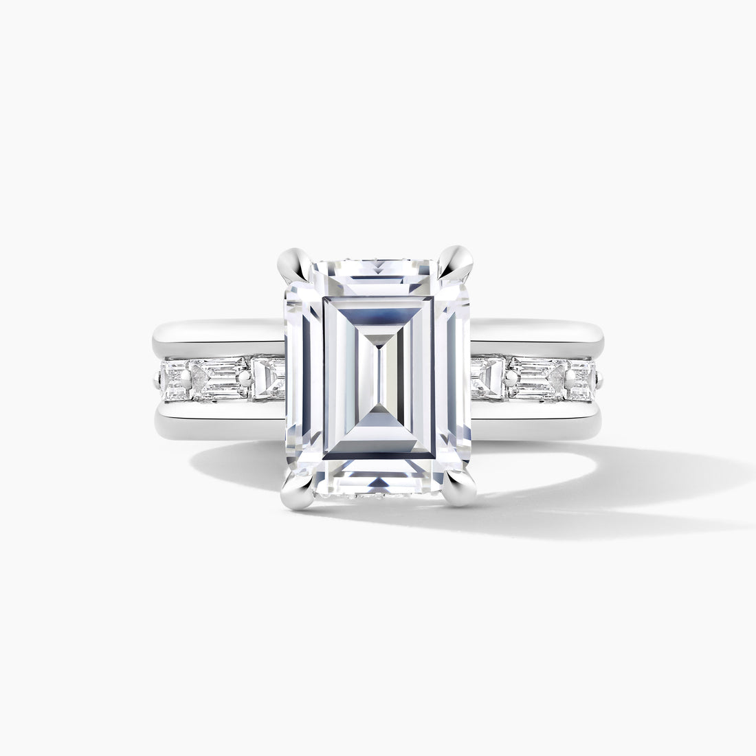 Platinum Hidden Halo SMP Emerald Diamond Engagement Mounting Band