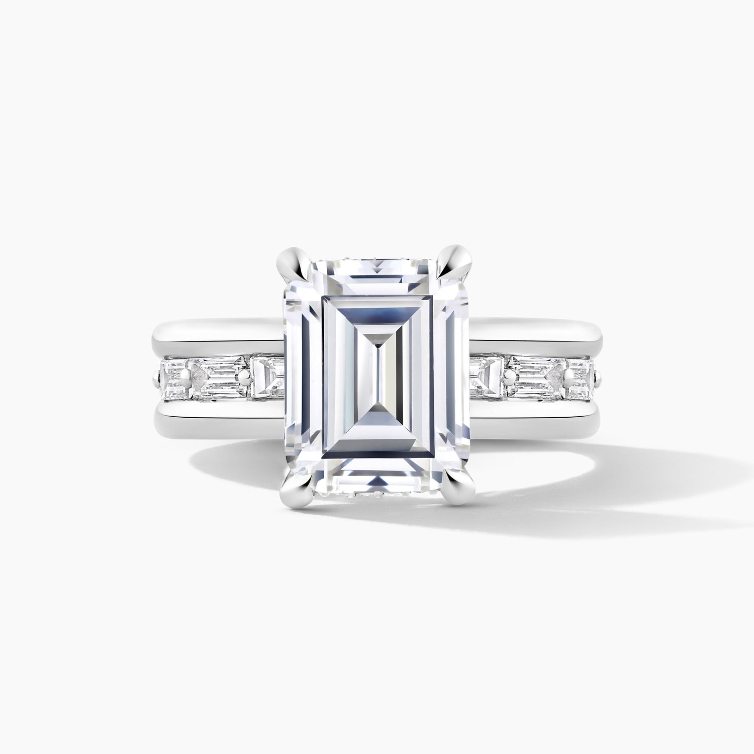 Platinum Hidden Halo SMP Emerald Diamond Engagement Mounting Band