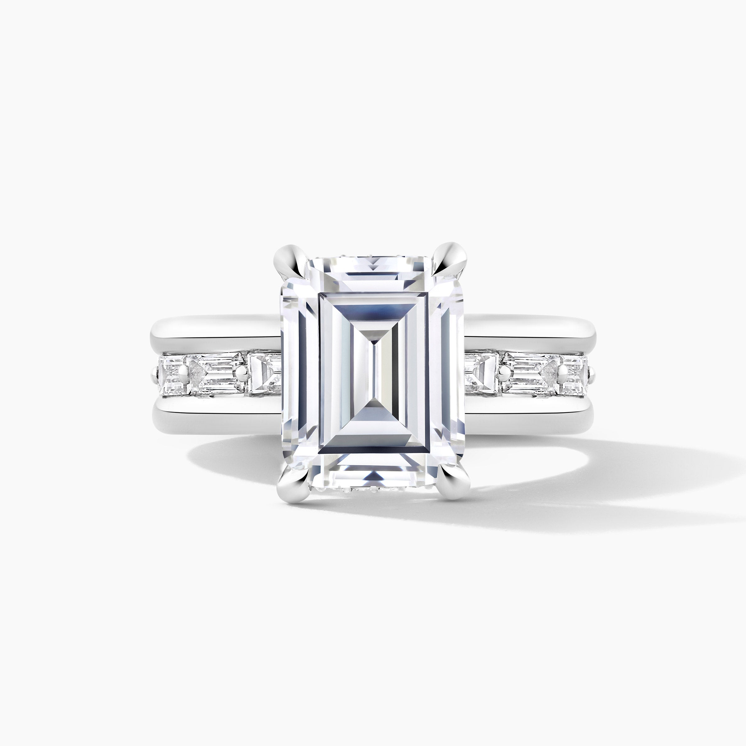 Platinum Hidden Halo SMP Emerald Diamond Engagement Mounting Band