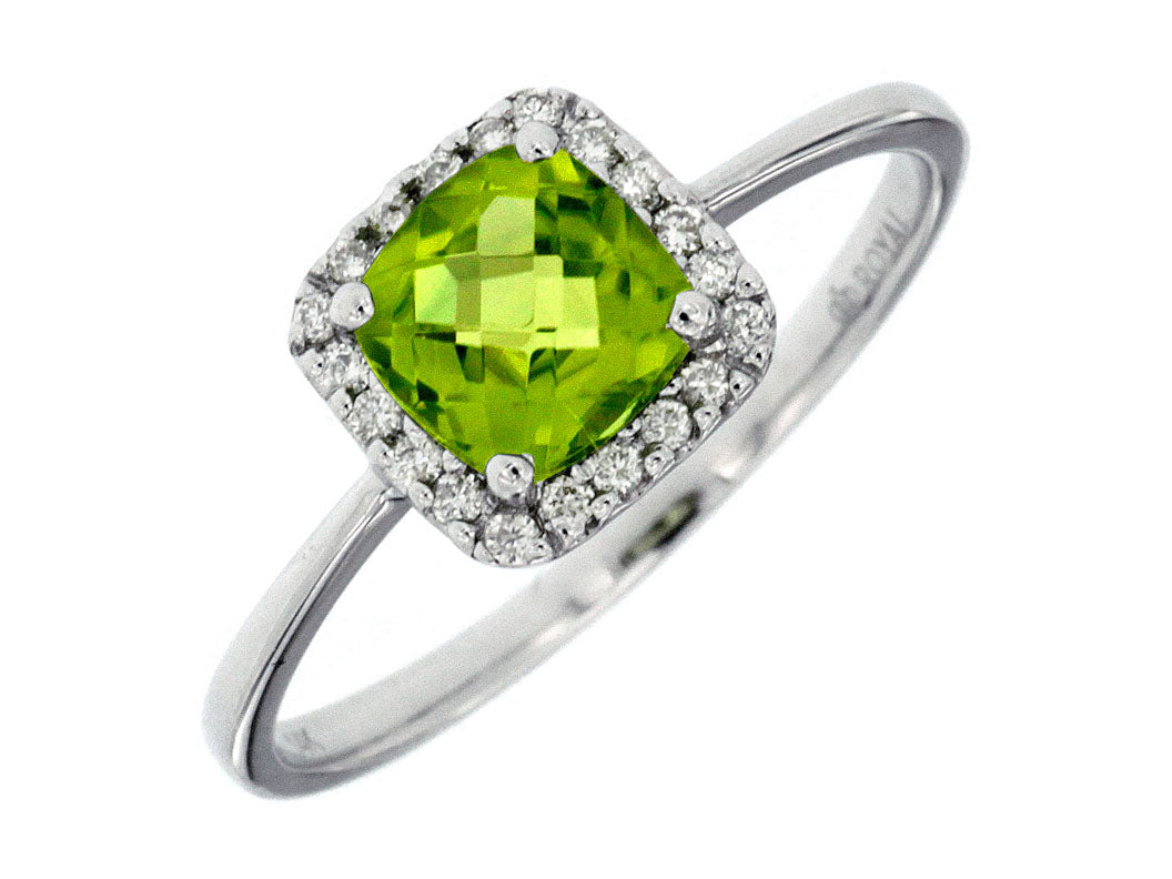Sure! How about Cushion Halo Ring in 14 Karat White Gold with Peridot - 1.10 ct?