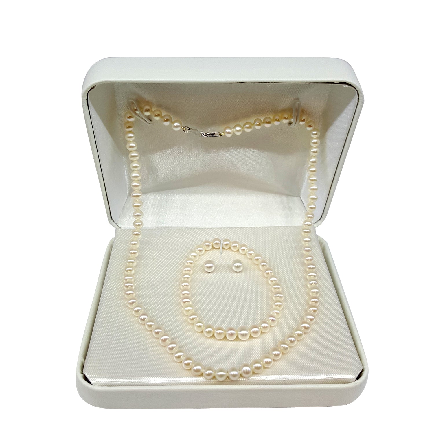 Sterling Silver Pearl 3-Piece Necklace, Bracelet, and Earring Set - 13 Neck and 5 Bracelet