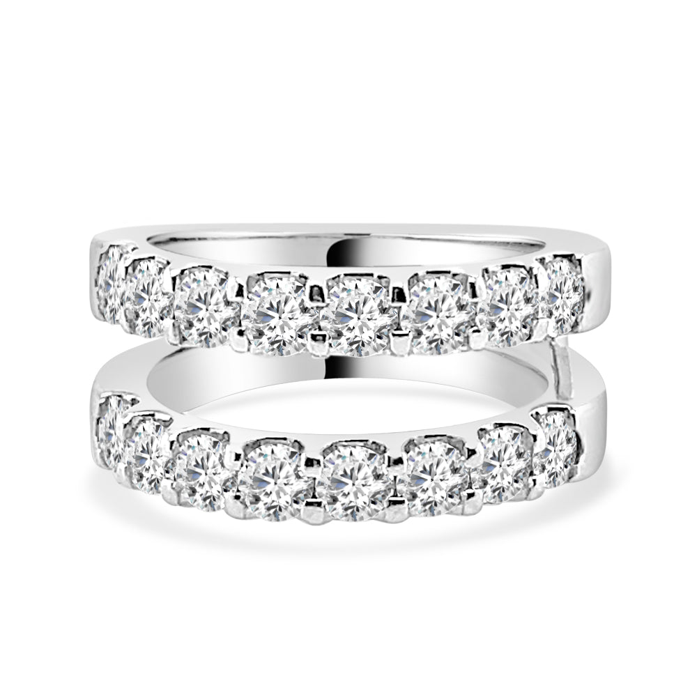 14kt White Gold Diamond Wedding Band with Straight Band Ring Guard - Round Shape, 2.01 ct