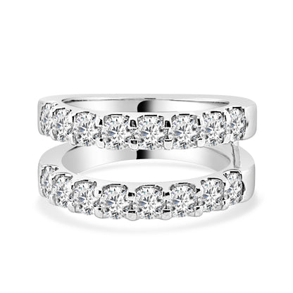14kt White Gold Diamond Wedding Band with Straight Band Ring Guard - Round Shape, 2.01 ct