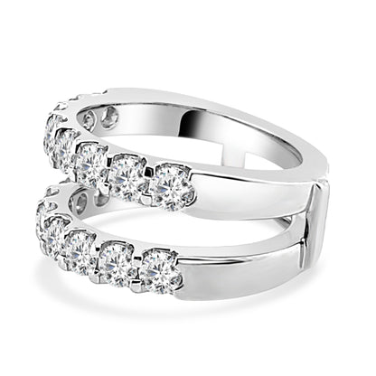 14kt White Gold Diamond Wedding Band with Straight Band Ring Guard - Round Shape, 2.01 ct