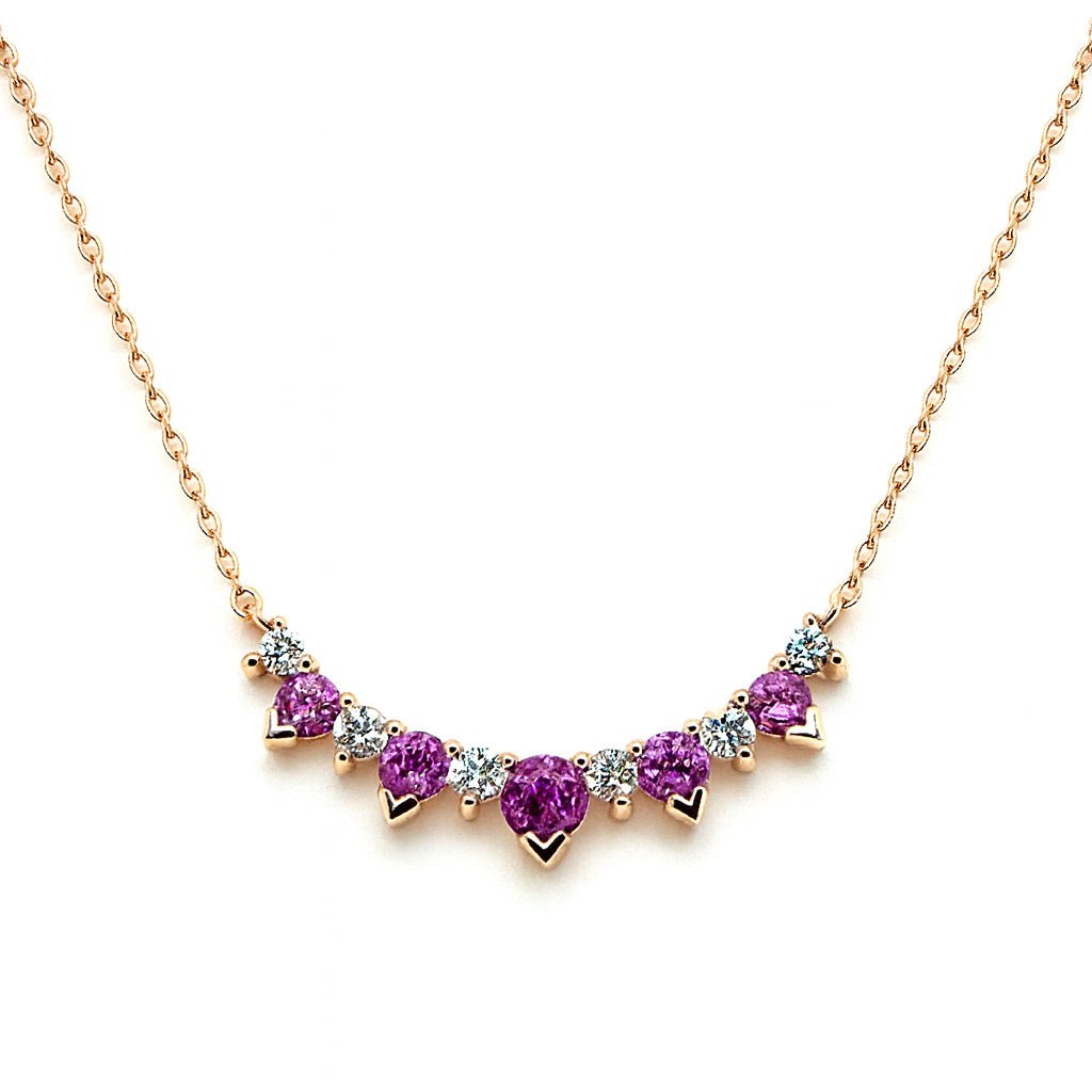 Curved Stacking Rose Gold Necklace with Pink Sapphire - 14K, Round 0.75CT