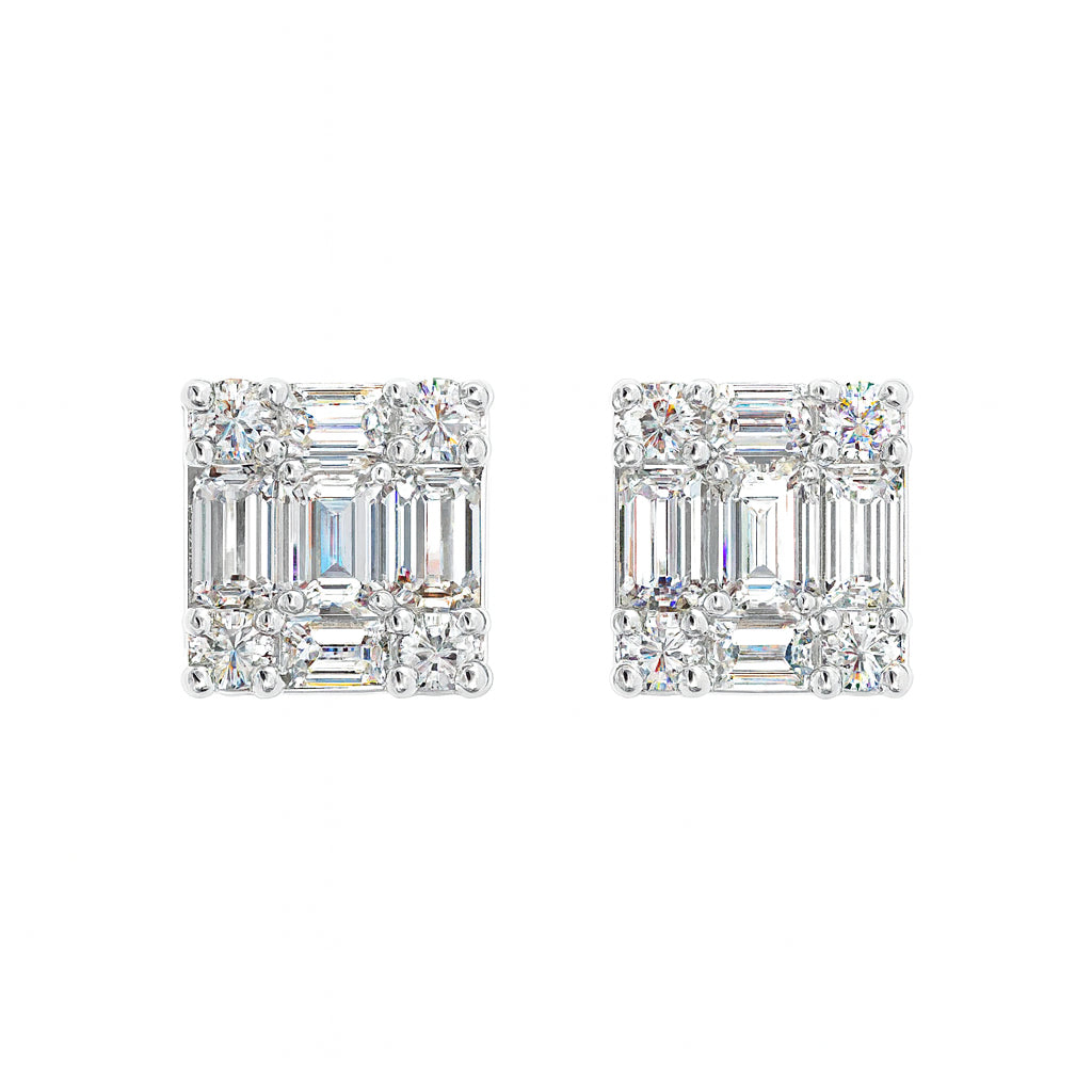 14K White Gold Square Diamond Stud Earrings - 0.51 ct Natural Diamond