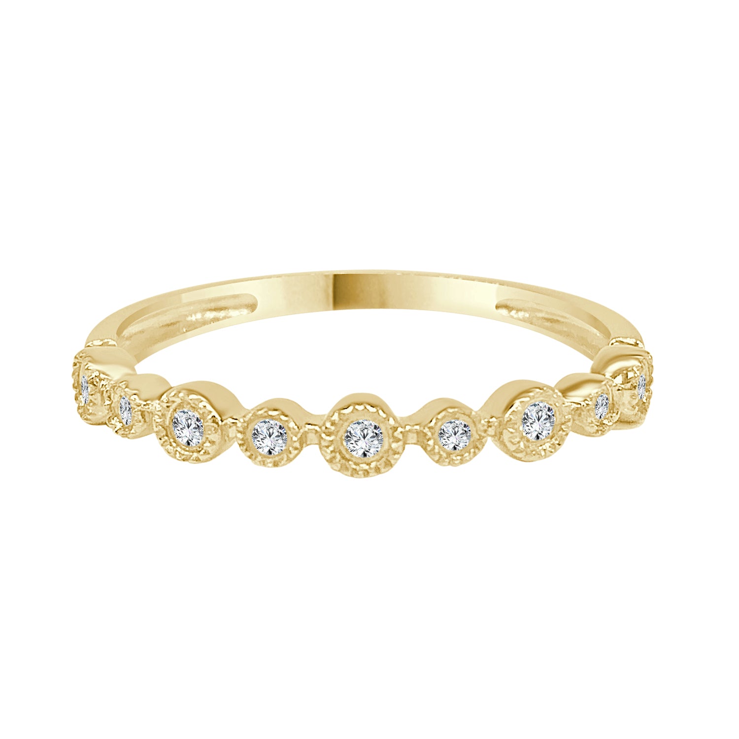 10K Yellow Gold Milgrain Bezel Wedding Band with 0.10ct Natural Diamond
