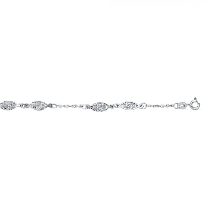 14 Karat White Gold 10in Filigree Station Anklet