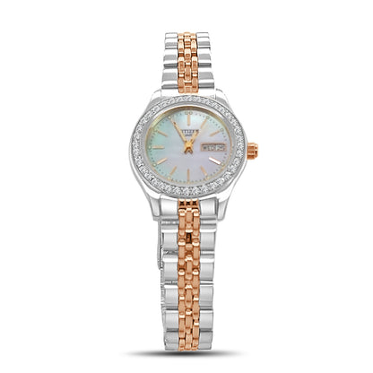 Ladies Quartz Mop Dial Watch with Crystal Bezel in Stainless Steel by Citizen
