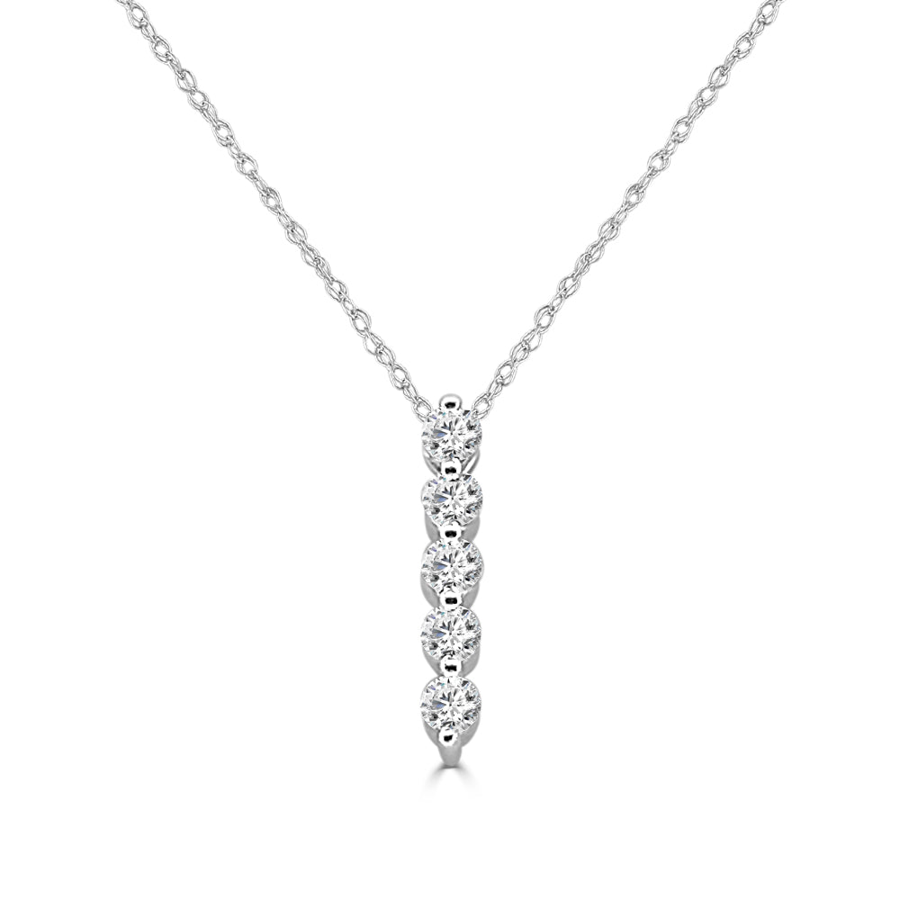 14K White Gold Round Shape Five Stone Drop Diamond Pendant Necklace with 0.50 Carat Natural Diamonds