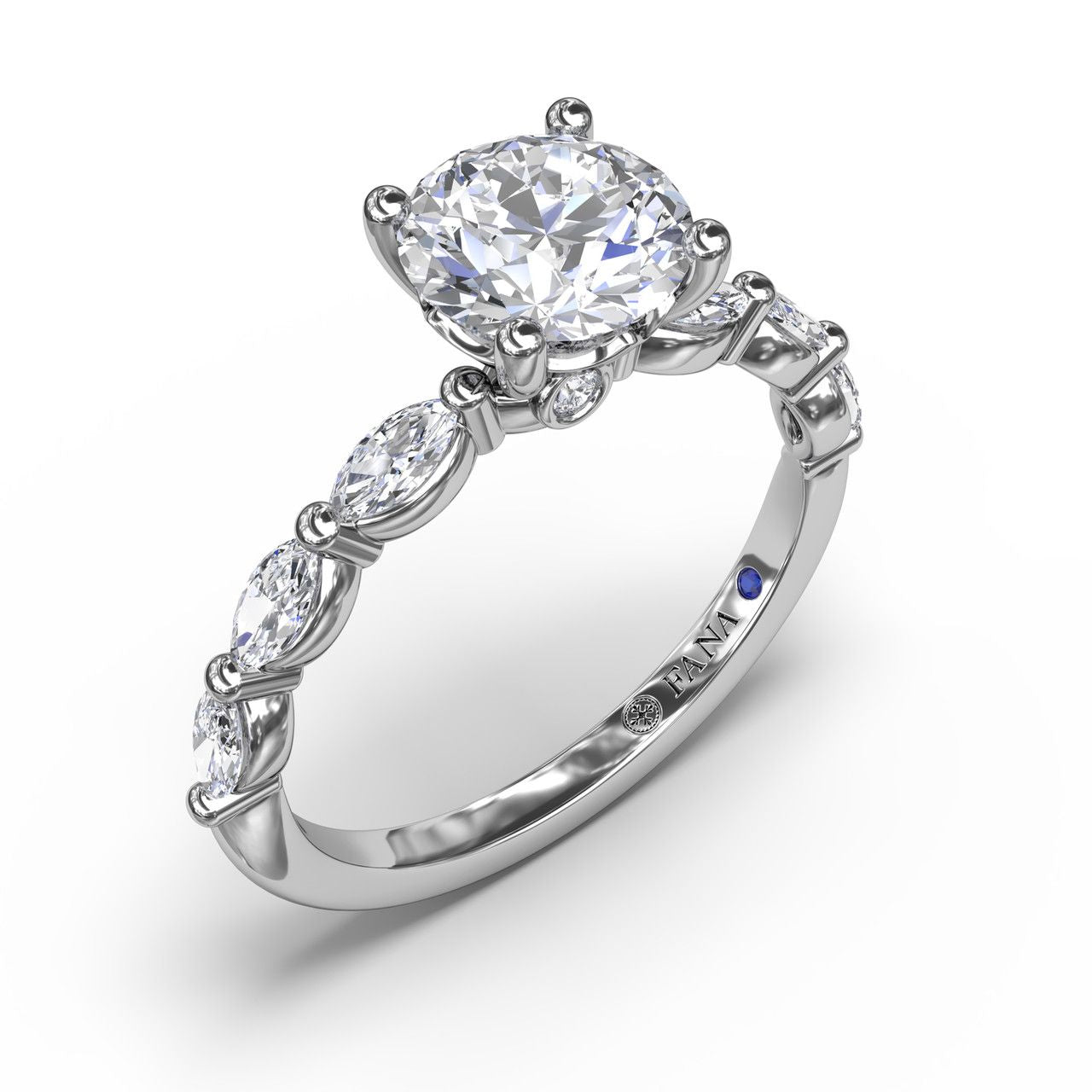 14K White Gold Shared Prong Marquise Engagement Mounting