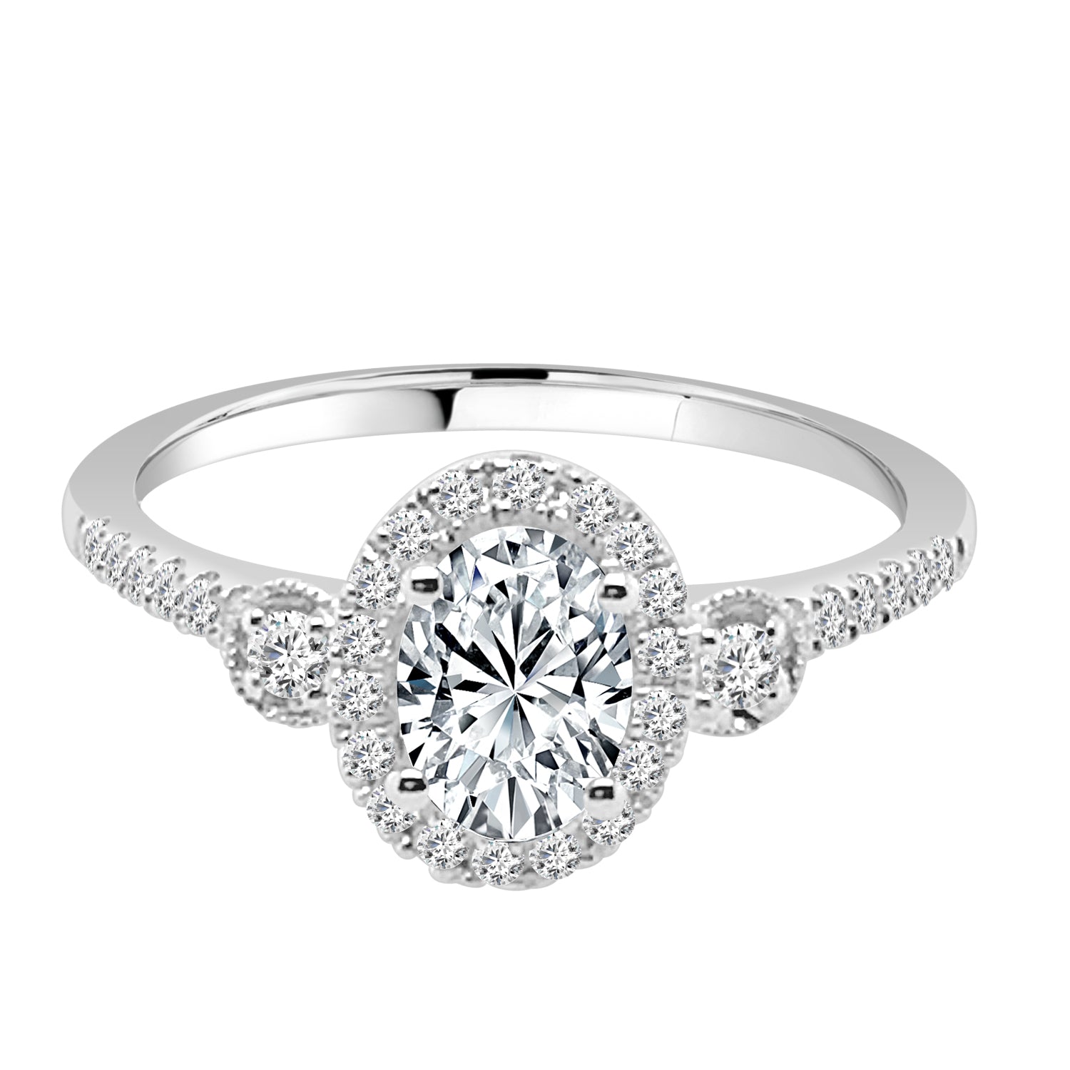 Oval Halo 0.75 ct Natural Diamond Engagement Ring in 14K White Gold